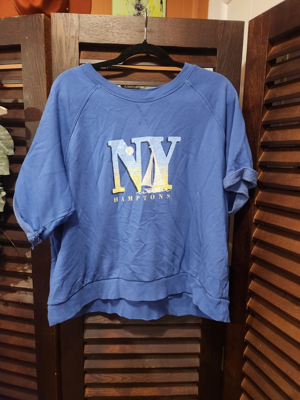 LC Lauren Conrad Blue NY Hamptons Graphic Crewneck Sweater